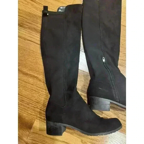 UNISA Boots Womens 9.5 M Gillean Tall Knee High Black Suede Pull On Cuban Heels - Picture 2 of 9